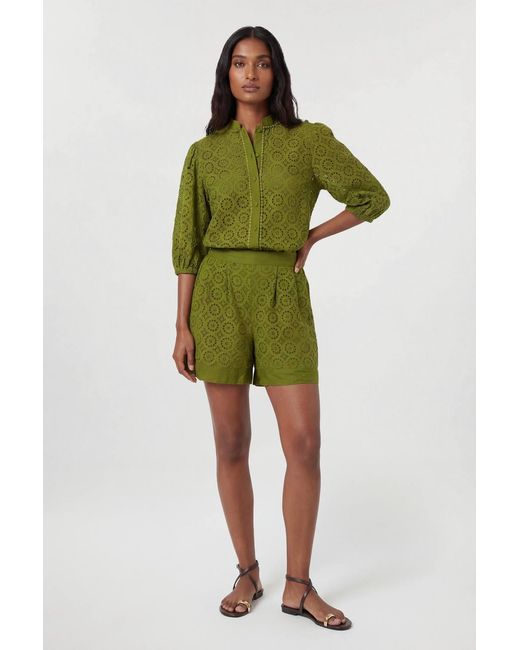 Karen Millen Green Cotton Broderie Woven Shorts