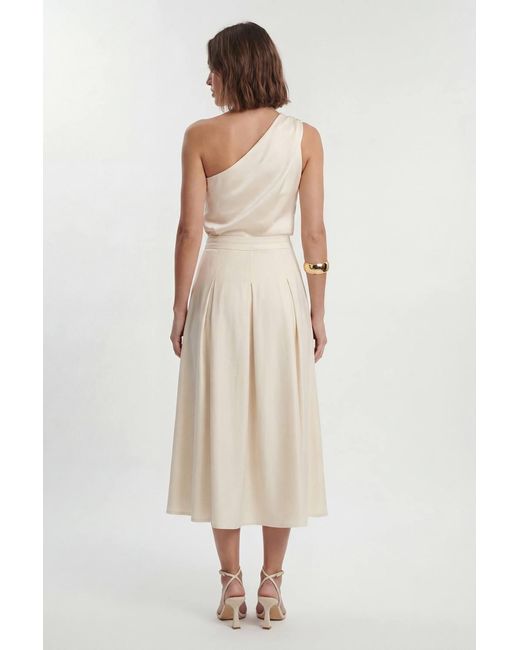 Karen Millen Natural Hammered Satin One Shoulder Woven Top