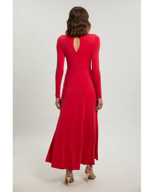Karen Millen Red Long Sleeve Jersey Maxi Dress
