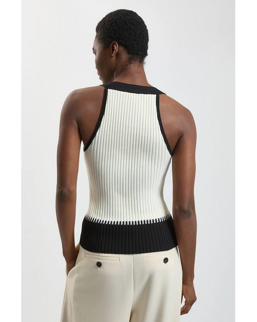 Karen Millen White Block Colour Racked Rib Knitted Sleeveless Top