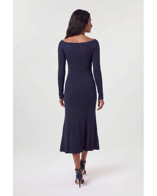 Karen Millen Blue Pointelle Knit Panelled Bardot Midi Dress