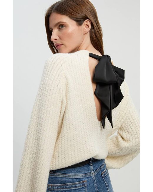 Karen Millen Blue Sequin Knit Tie Bow Jumper