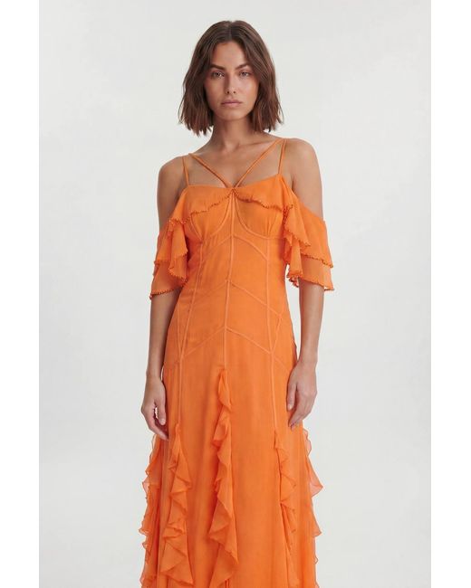 Karen Millen Brown Crinkle Beaded Cold Shoulder Maxi Dress