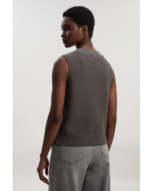 Karen Millen Gray Embellished Hotfix V Neck Knit Tank Top