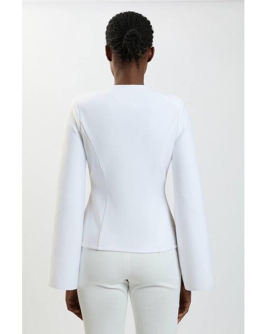 Karen Millen White Bandage Form Fitting Cape Sleeve Embellished Jacket