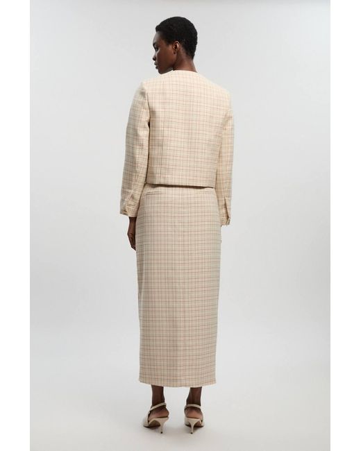Karen Millen Natural Tailored Check Pencil Midi Skirt