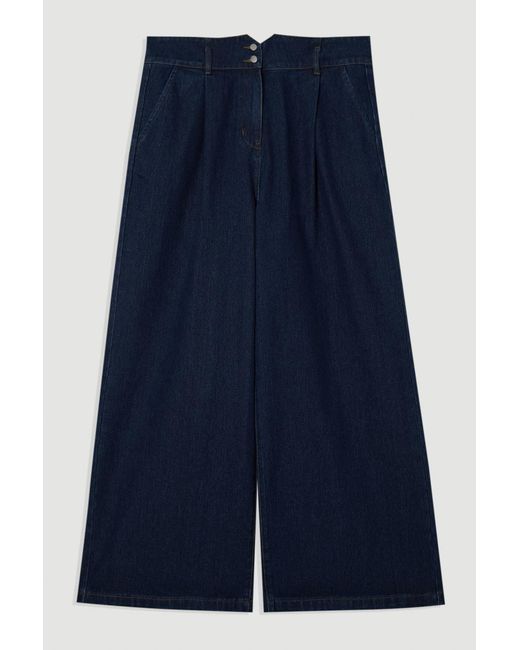 Karen Millen Blue Plus Size Denim Wide Leg Trousers