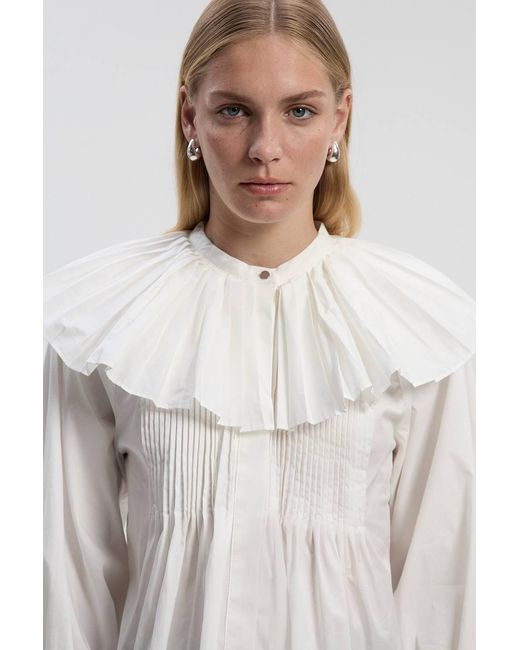 Karen Millen White Petite Cotton Poplin Pleat Detail Woven Shirt