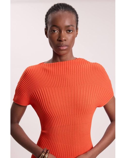 Karen Millen Red Stitch Detail Knit Midi Dress