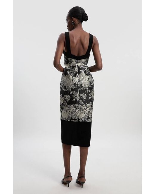 Karen Millen Multicolor Velvet And Jacquard Contrast Strappy Tailored Midi Dress