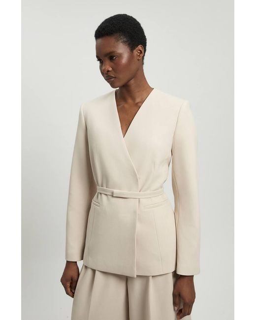 Karen Millen Natural Compact Stretch Belted Tailored Jacket