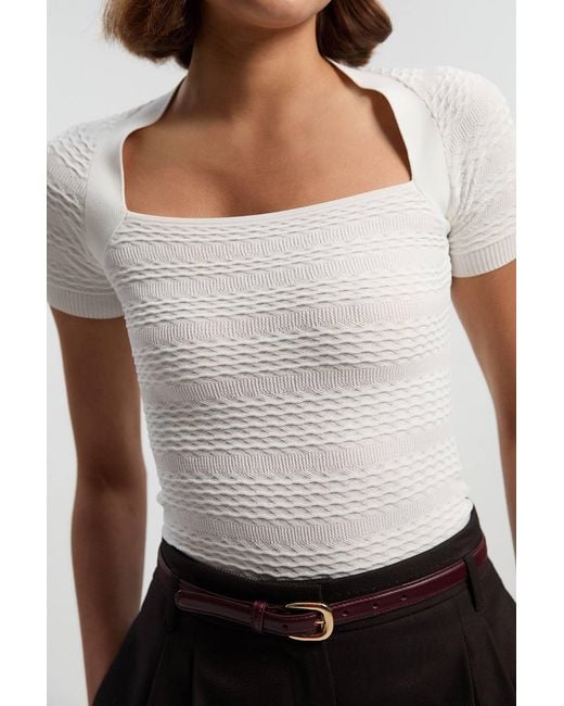 Karen Millen White Pointelle Stitch Detail Knit Top