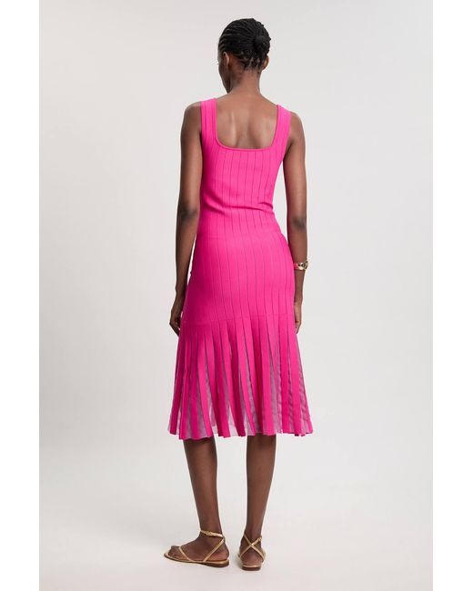 Karen Millen Pink Compact Stretch Square Neck Knitted Flippy Dress