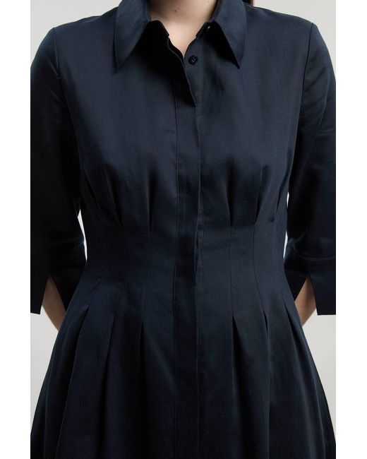 Karen Millen Blue Tailored Linen Darted Waist Midi Dress