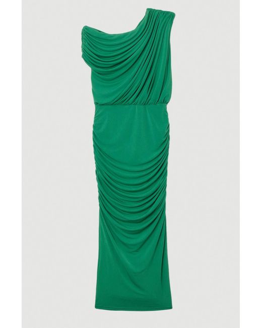 Karen Millen Green Jersey Crepe Asymmetric Neckline Maxi Dress