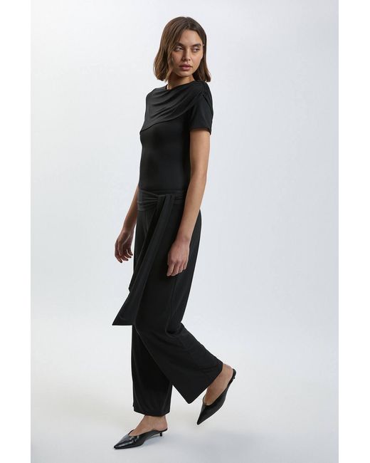 Karen Millen Black Viscose Jersey Tie Waist Trouser
