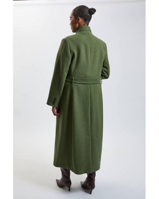 Karen Millen Green Plus Size Wool Investment Notch Neck Tailored Maxi Coat