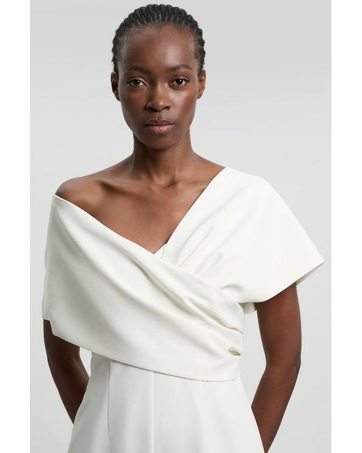 Karen Millen White Compact Viscose Stretch Tailored Off Shoulder Jumpsuit