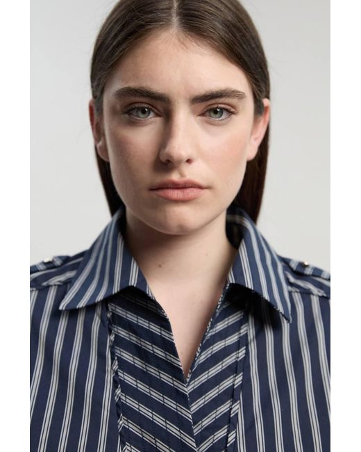 Karen Millen Blue Forever Boxy Cotton Placket Detail Woven Shirt