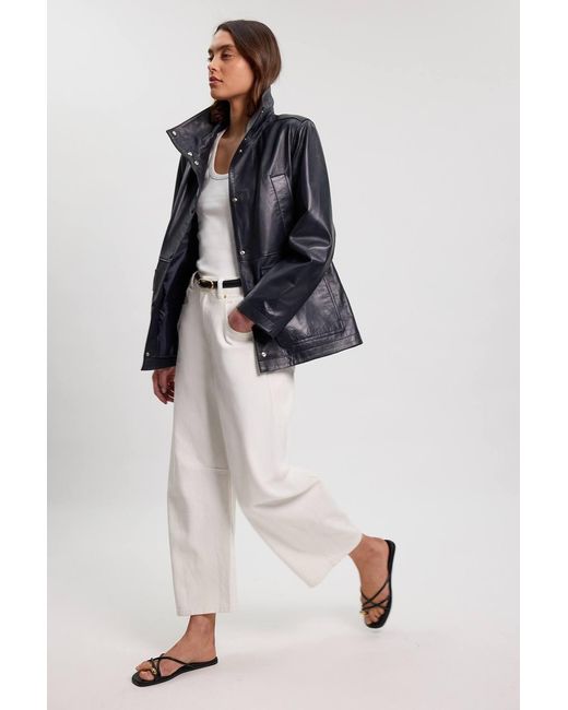 Karen Millen Gray Leather Oversized Jacket