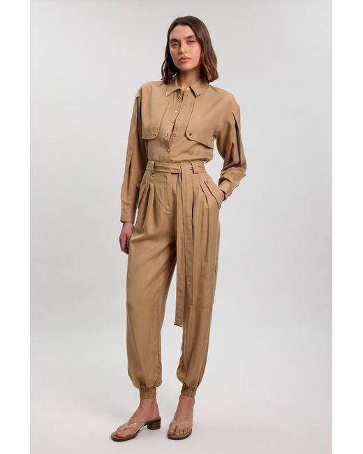 Karen Millen Natural Cupro Utility Twill Woven Trouser