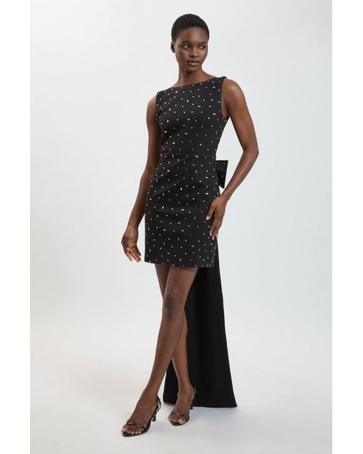 Karen Millen Black Petite Embellished Bow Mini Dress With Embellished Detailing