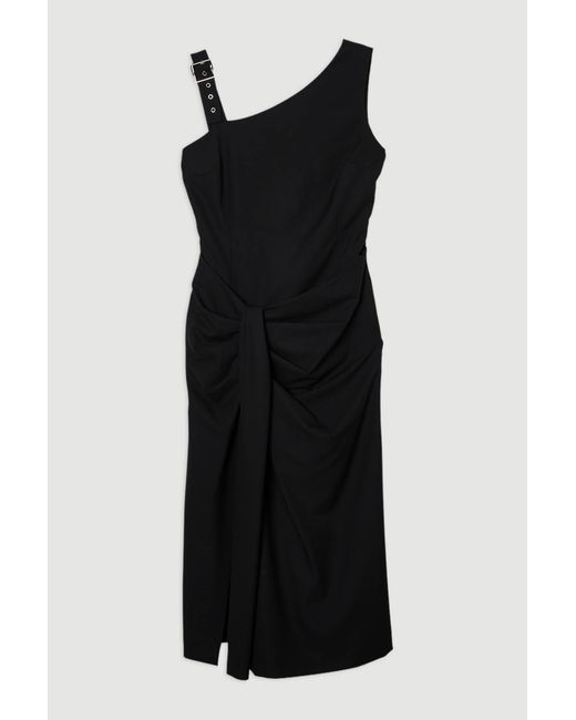 Karen Millen Black Tailored Asymmetric Neck Strappy Detail Dress