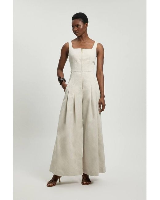 Karen Millen Natural Premium Linen Zip Detail Jumpsuit