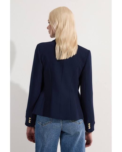 Karen Millen Blue Petite Forever Tailored Button Military Blazer