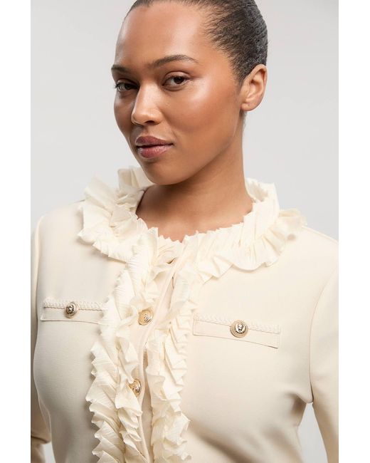 Karen Millen Natural Plus Size Figure Form Bandage Knit Jacket With Woven Ruffle Trim