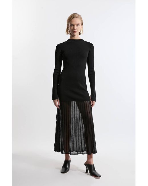 Karen Millen Black Petite Viscose Blend Knit Sheer Skirt Maxi Dress