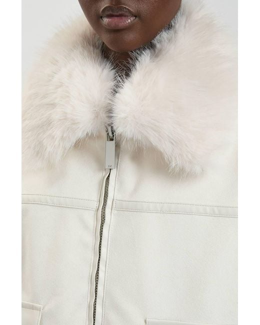 Karen Millen Blue Faux Leather Mix Short Bomber Jacket