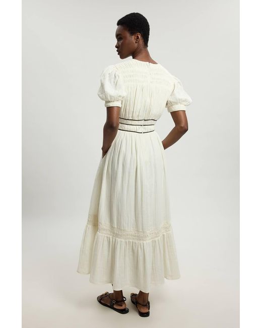 Karen Millen Natural Double Cloth Contrast Piping Midi Dress