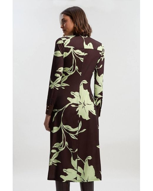 Karen Millen Multicolor Petite Floral Print Bow Detail Ruched Long Sleeve Crepe Maxi Dress