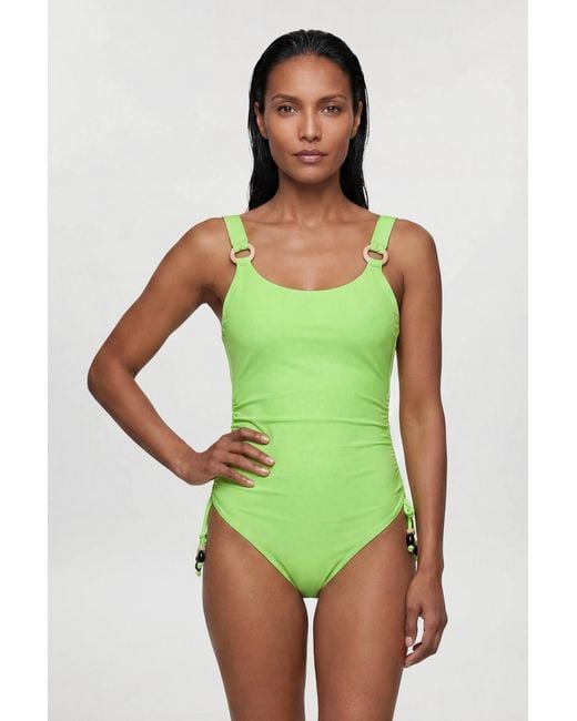 Karen Millen Green Low Back Swimsuit With Bead Detailing