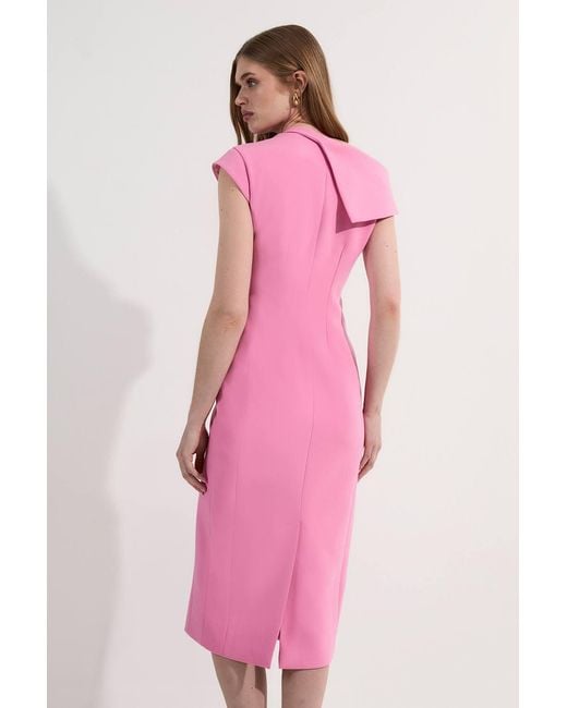 Karen Millen Pink Compact Stretch Asymmetric Collar Tailored Pencil Maxi Dress