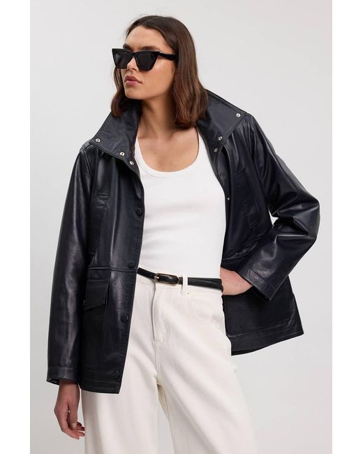 Karen Millen Gray Leather Oversized Jacket