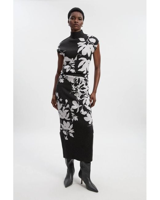 Karen Millen Gray Jacquard Floral Knitted Skirt