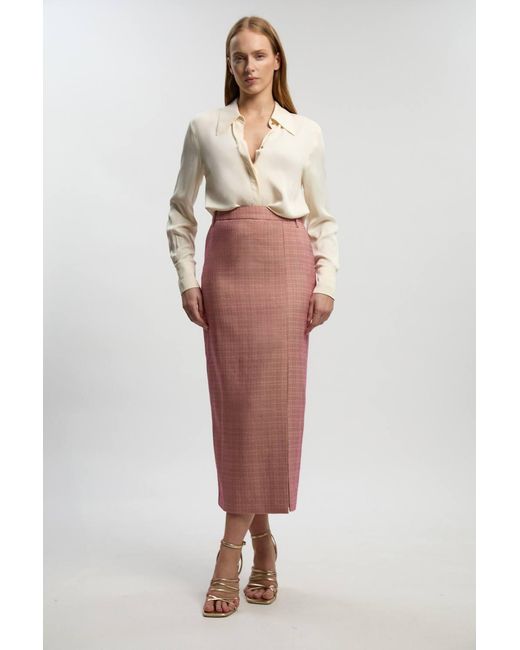 Karen Millen Petite Tailored Check Pencil Midi Skirt