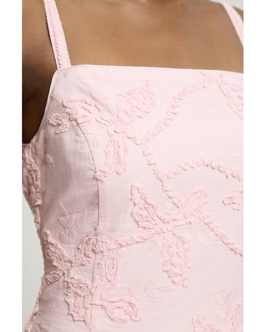 Karen Millen Pink Textured Floral Woven Midi Dress