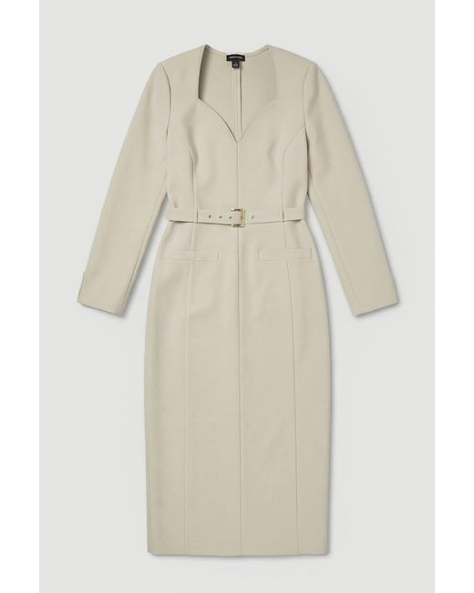 Karen Millen Natural Figure Form Bandage Belted Midi Dress