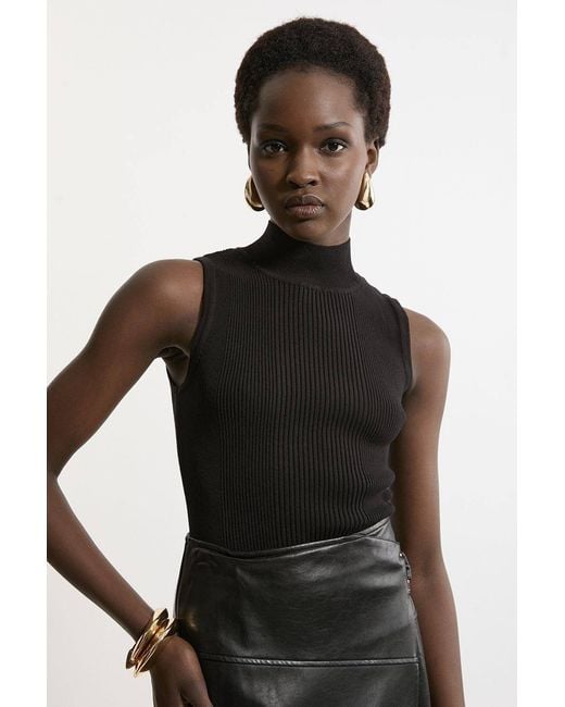 Karen Millen Black Viscose Blend Rib Knit Vest Top