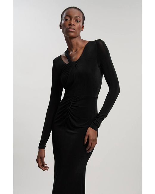 Karen Millen Black Slinky Crepe Twist Detail Maxi Dress