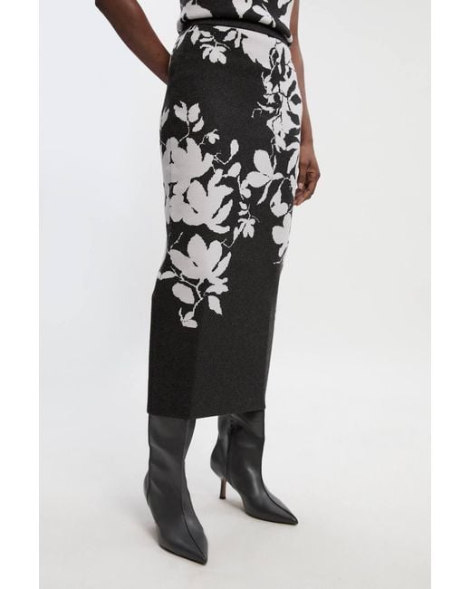 Karen Millen Gray Jacquard Floral Knitted Skirt