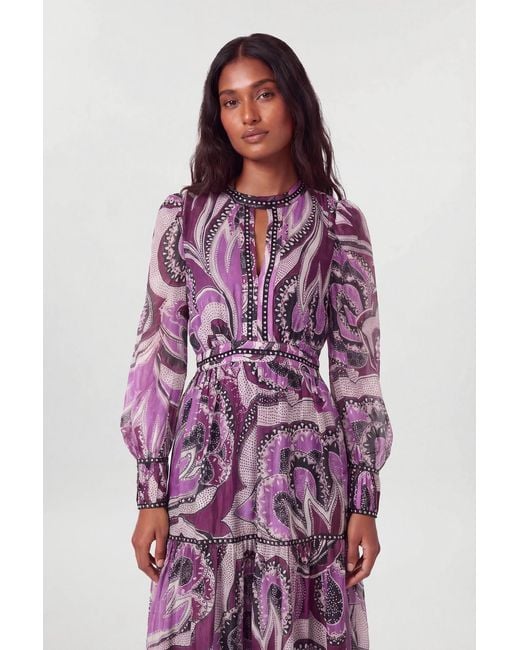 Karen Millen Purple Petite Floral Studded Maxi Dress