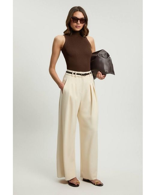 Karen Millen Natural Viscose Blend Rib Knit Vest Top