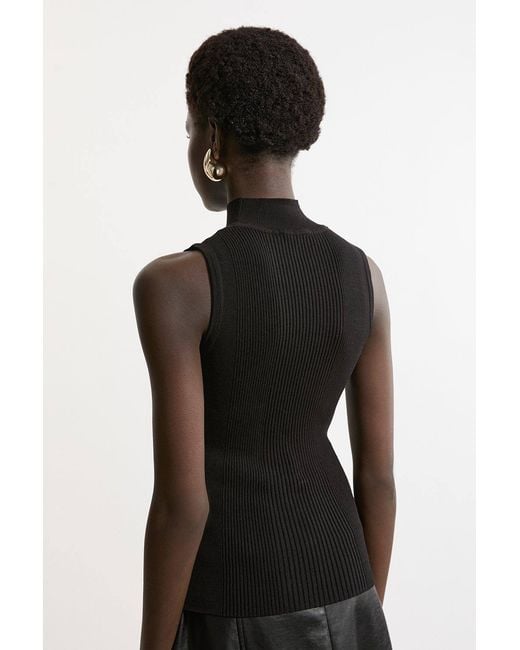 Karen Millen Black Viscose Blend Rib Knit Vest Top