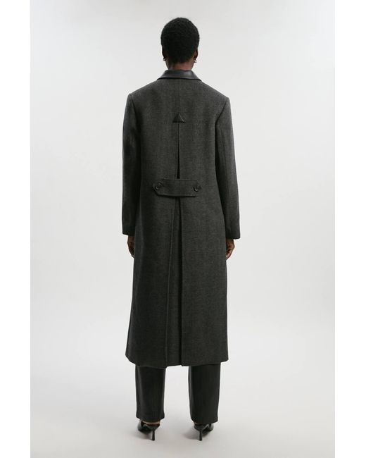 Karen Millen Black Brushed Wool Check Pu Mix Tailored Midi Coat