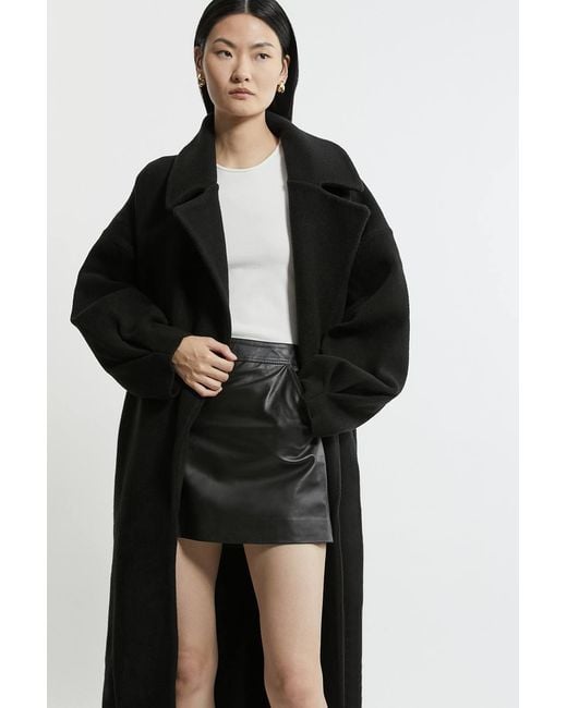 Karen Millen Black Compact Wool Blend Oversized Knit Coatigan