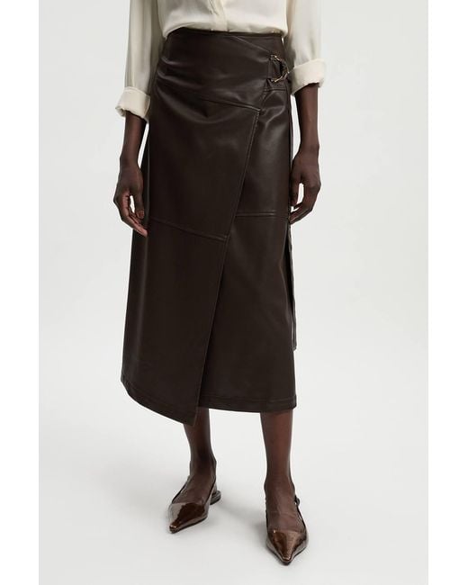 Karen Millen White Faux Leather Tie Detail Wrap Midi Skirt